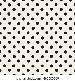 Vector Seamless Black And White Jumble Circles Pattern. Abstract Freehand Background Design