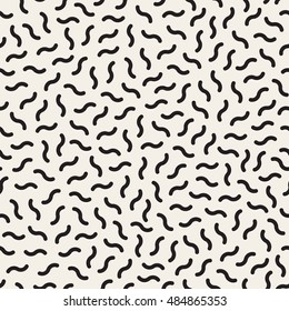 Vector Seamless Black And White Jumble Wavy Lines Pattern. Abstract Freehand Background Design