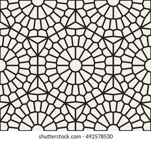 Vector Seamless Black And White Lace Grid Pattern. Abstract Geometric Background Design