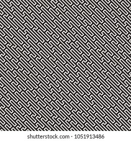 Vector seamless black and white lines maze pattern. Abstract geometric irregular stripes background design