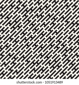 Vector seamless black and white lines maze pattern. Abstract geometric irregular stripes background design