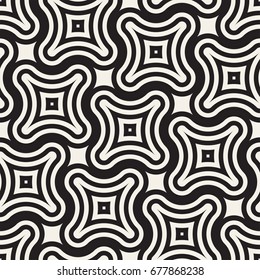 Vector Seamless Black And White Lines Pattern Abstract Background. Cross Shapes Geometric Tiling Stylish Ornament.
