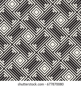 Vector Seamless Black And White Lines Pattern Abstract Background. Cross Shapes Geometric Tiling Stylish Ornament.