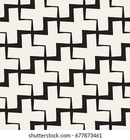 Vector Seamless Black And White Lines Pattern Abstract Background. Cross Shapes Geometric Tiling Stylish Ornament.