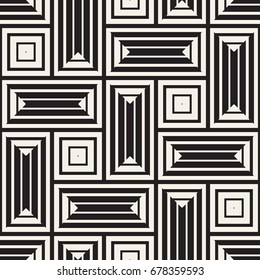 Vector Seamless Black And White Lines Pattern Abstract Background. Cross Shapes Geometric Tiling Stylish Ornament.