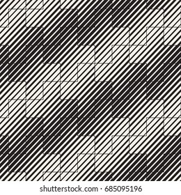 Vector Seamless Black And White Lines Pattern Abstract Background. Cross Shapes Geometric Tiling Stylish Ornament.