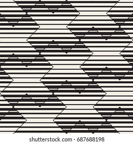 Vector Seamless Black And White Lines Pattern Abstract Background. Cross Shapes Geometric Tiling Stylish Ornament.