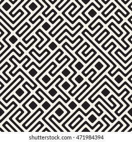 Vector Seamless Black and White Maze Lines Pattern. Abstract Geometric Background Design