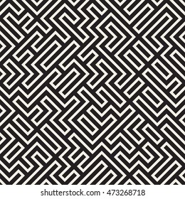 Vector Seamless Black and White Maze Lines Pattern. Abstract Geometric Background Design