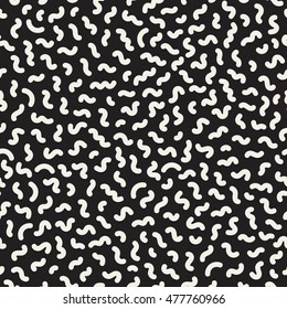 Vector Seamless Black and White Memphis Lines Jumble Pattern. Abstract Geometric Background Design