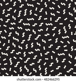 Vector Seamless Black and White Memphis Lines Jumble Pattern. Abstract Geometric Background Design
