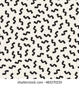 Vector Seamless Black and White Memphis Lines Jumble Pattern. Abstract Geometric Background Design