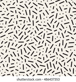 Vector Seamless Black and White Memphis Lines And Circles Jumble Pattern. Abstract Background Design