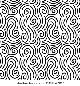 Vector seamless black and white organic lines pattern. Abstract minimalistic maze background.