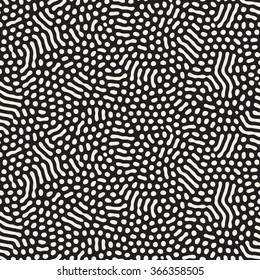 Vector Seamless Black And White Organic Rounded Shapes Jumble Pattern Abstract Background