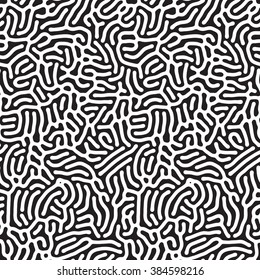 Vector Seamless Black and White Organic Rounded Line Maze Coral Pattern Abstract Background