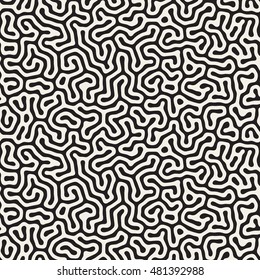 Vector Seamless Black and White Organic Lines Coral Pattern. Abstract Freehand Background Design