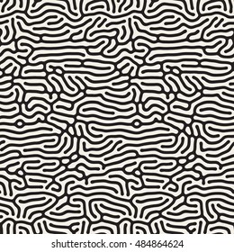 Vector Seamless Black and White Organic Lines Pattern. Abstract Freehand Background Design