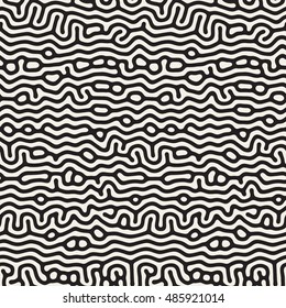 Vector Seamless Black and White Organic Lines Pattern. Abstract Freehand Background Design