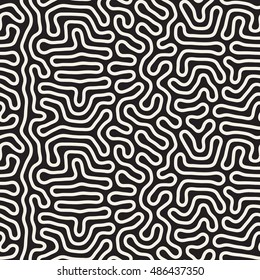 Vector Seamless Black and White Organic Lines Pattern. Abstract Freehand Background Design