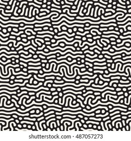 Vector Seamless Black and White Organic Lines Pattern. Abstract Freehand Background Design