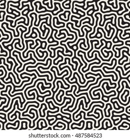 Vector Seamless Black and White Organic Lines Pattern. Abstract Freehand Background Design