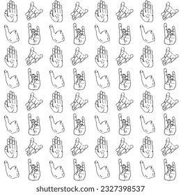 vector seamless black and white pattern with drawings of hands, palms