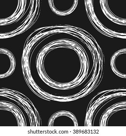 vector seamless black and white pattern. hand draw charcoal symbols on the dark background