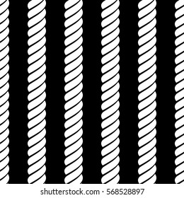 Vector seamless black and white pattern with rope Symmetrical background Graphic illustration. Template for wrapping, backgrounds, fabric, prints, decor, surface.