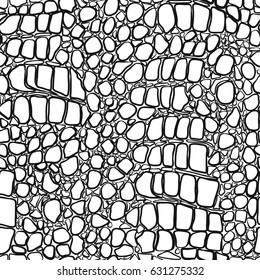 vector seamless black and white pattern of crocodile