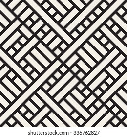 Vector Seamless Black and White Rectangular Irregular Geometric Intersecting Lines Square Pattern Abstract Background