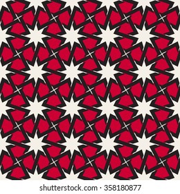 Vector Seamless  Black White Red Color Islamic Interlacing Line Star Geometric Pattern Abstract Background
