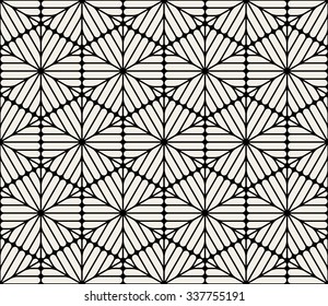 Vector Seamless Black and White Rounded Hexagon Lines Lace Pattern Abstract Geometric Background