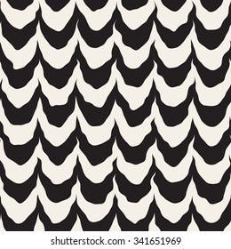 Vector Seamless Black and White Rounded Rough Hand Painted Wave Lines Pattern