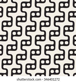 Vector Seamless Black and White Rounded Wavy Step Lines and Circles  Pattern