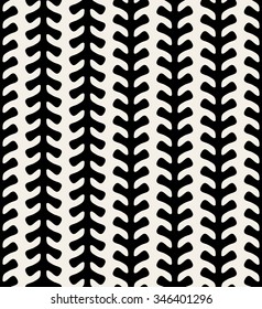 Vector Seamless Black and White Rounded Organic Vertical Floral Line Pattern Abstract Background