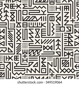 Vector Seamless Black And White Rounded Line Geometric Hipster Signs Pattern Abstract Background