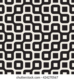 Vector Seamless Black And White Rounded Irregular Maze Lines Pattern Abstract Background