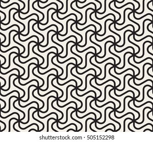 Vector Seamless Black and White Rounded Triangular Lines Lace Pattern. Abstract Geometric Background Design