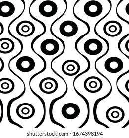 Vector Seamless Black and White Rounds and Curves Pattern