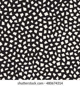 Vector Seamless Black and White Scattered Rectangles Mosaic Pattern. Abstract Freehand Background Design