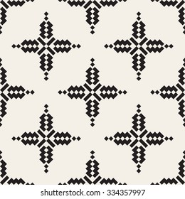 Vector Seamless Black And White Simple Cross Ethnic Square Pattern Abstract Background