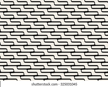 Vector Seamless Black And White Stacking Stair ZigZag Rounded Lines Pattern Background