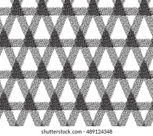 Vector Seamless Black And White Stippled Triangle Decor Halftone Pattern Abstract Chaotic Handmade Background