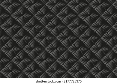 Vector Seamless Black and White Stippling Halftone Gradient Rhombus Pattern. Abstract Geometric Background Design