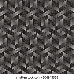 Vector Seamless Black and White Stippling Shapes Pattern. Abstract Geometric Background Design