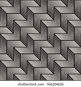 Vector Seamless Black and White Stippling Shapes Pattern. Abstract Geometric Background Design