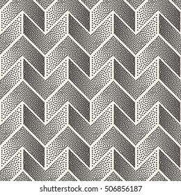 Vector Seamless Black and White Stippling Chevron Shapes Pattern. Abstract Geometric Background Design