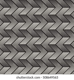 Vector Seamless Black and White Stippling Chevron Shapes Pattern. Abstract Geometric Background Design