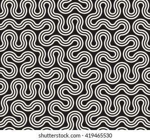 Vector Seamless Black and White Tangled Round Stripes Geometric Pattern Abstract Background
